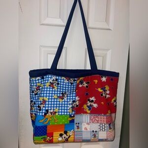 Vtg Mickey Mouse Patchwork Tote Bag Handmade